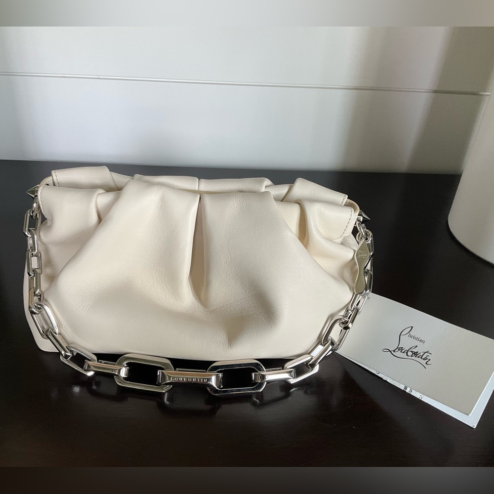 Christian Louboutin Eva Pleated Shoulder Bag with Silver Chain in Nappa Leather